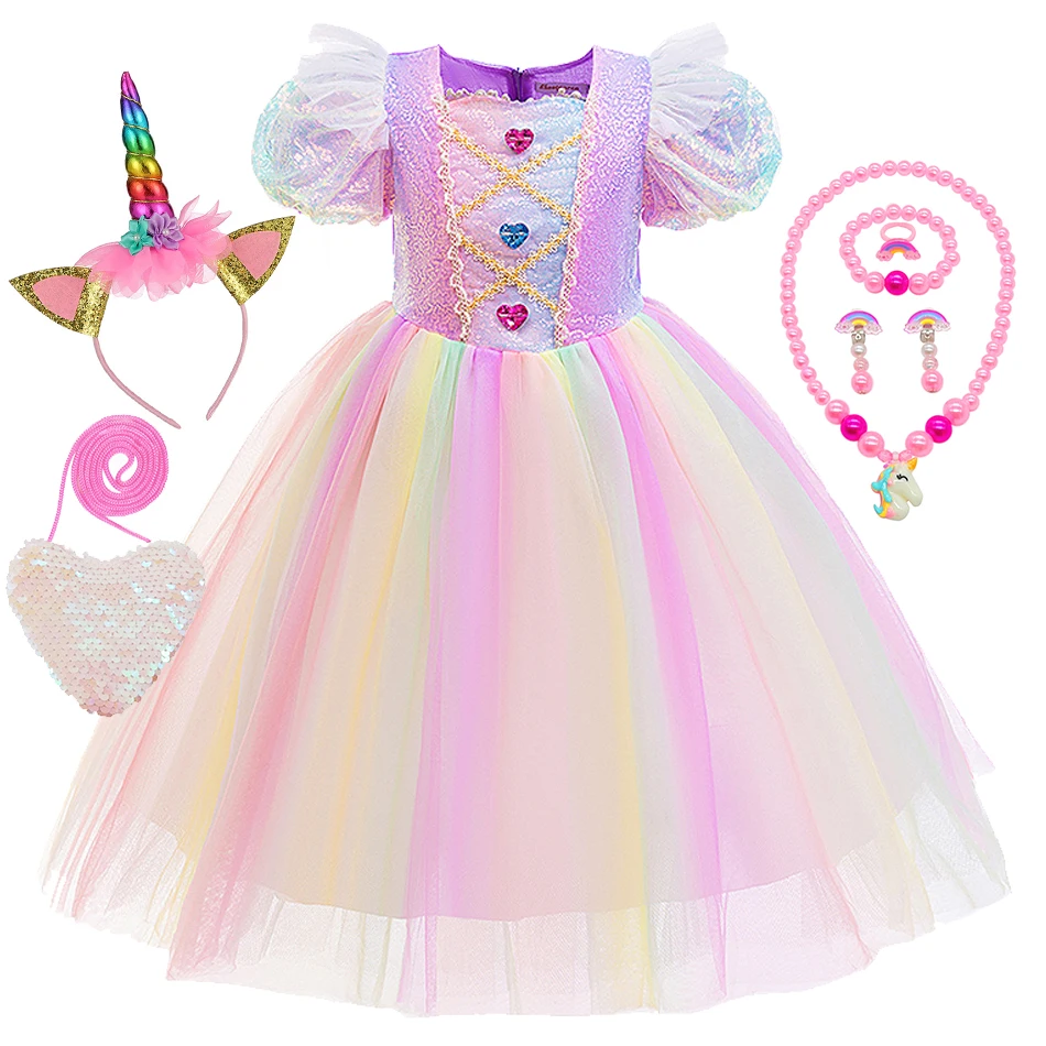 

Детское платье для девочек: Единорог, Радуга, Фея, Принцесса. Элегантное бальное платье для дня рождения, карнавала, вечеринки. Пышное платье с пайетками и сеткой.