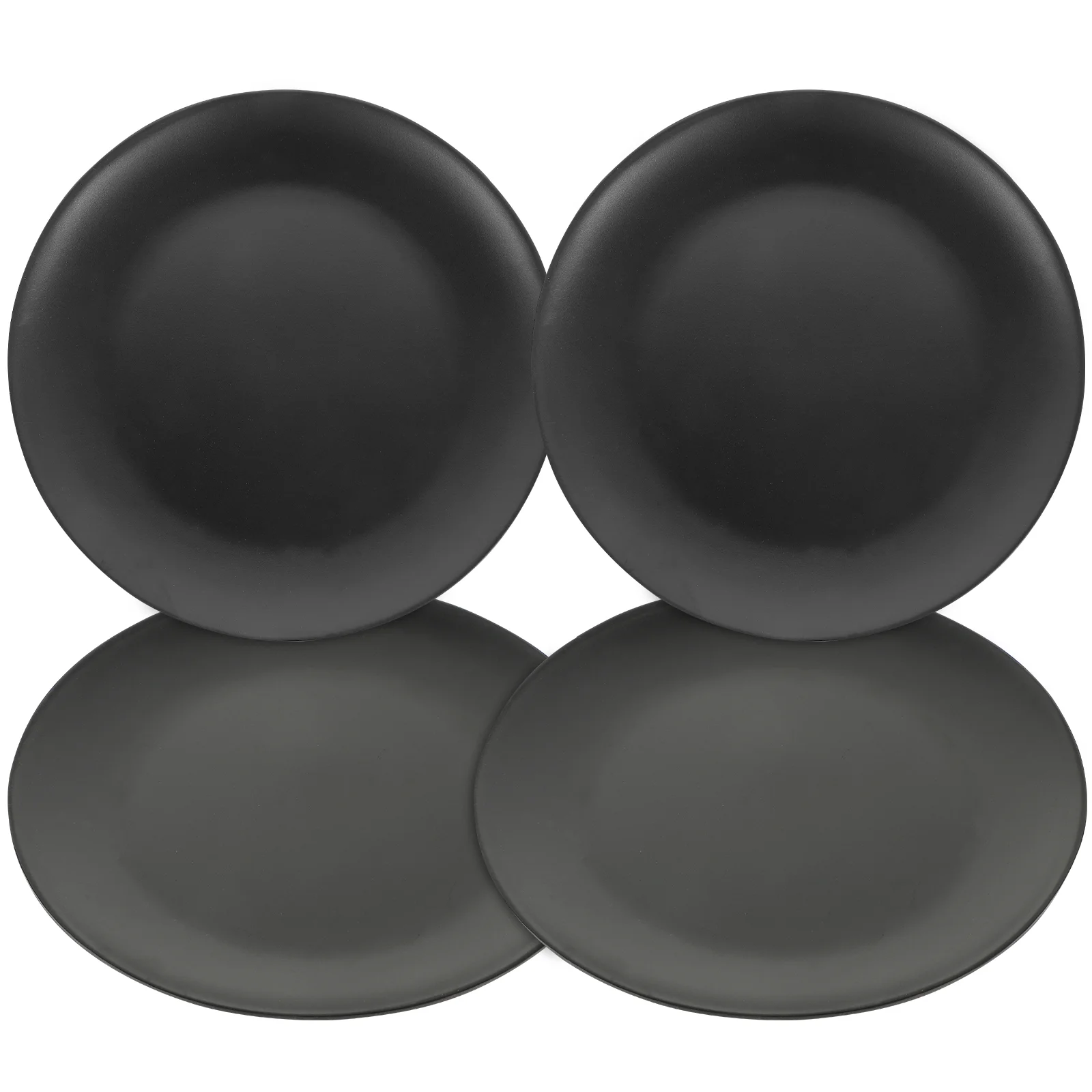 4 Pcs Black Melamine Plate Dish for Picnic Flatware Kitchen Plates Round Dinner Tableware