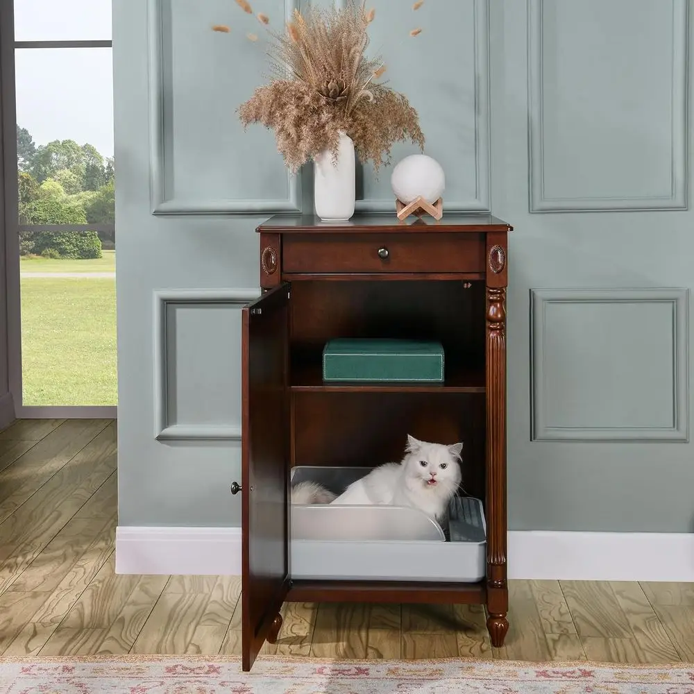

Elegant Solid Wood Cat Litter Enclosure, Concealed Pet Furniture, Storage Cabinet for Home Decor, Cherry or Walnut Finish