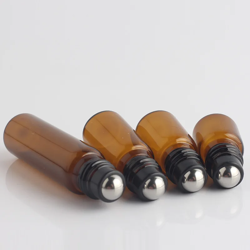 Botellas Roll-on de color ámbar, botella de Perfume recargable para aceites esenciales, contenedores Roll-on, bola de acero, 3/5 Uds., 2ml
