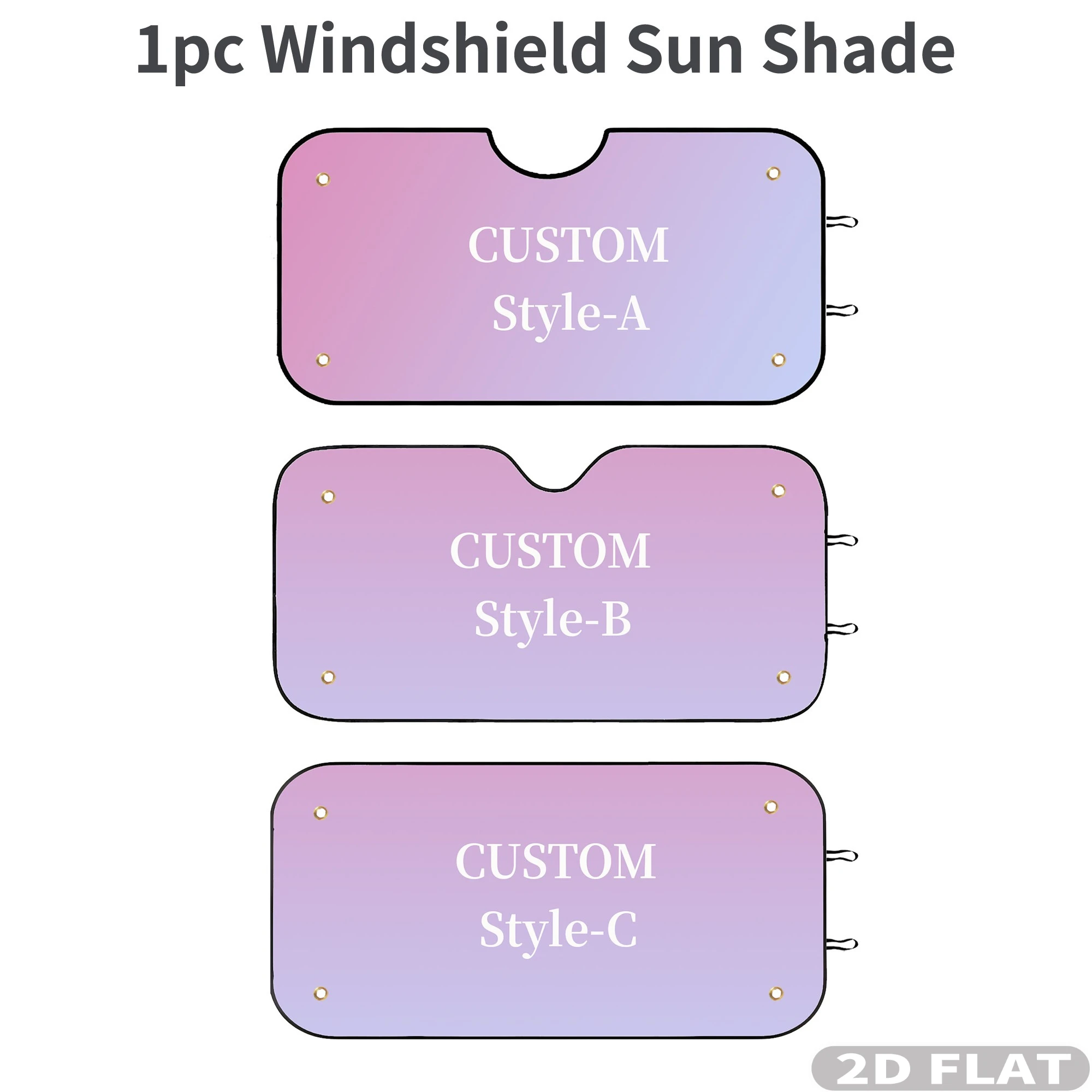 1pc Custom 2D FLAT 70x140cm Car Windshield Sun Shade, 3 Styles to Choose, with 4 Suction Cups,  Foldable Sun Protection Cover