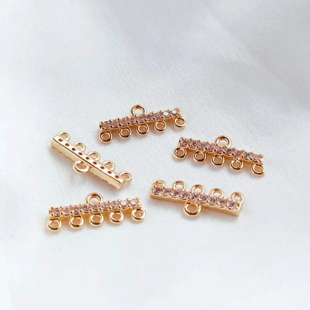 

DIY Accessories 14K Gold-plated, Zircon Inlaid Five-hole Earrings, Straight-brewed Clasp, Tassel Style Small Pendant