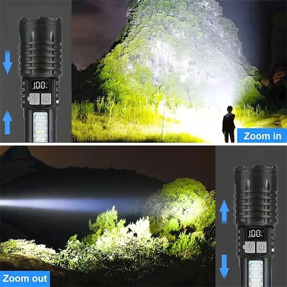 High Power LED Flashlight Powerful TYPE-C Rechargeable COB Flashlight With Side Light Torch For Outdoor Camping Hiking, image 3