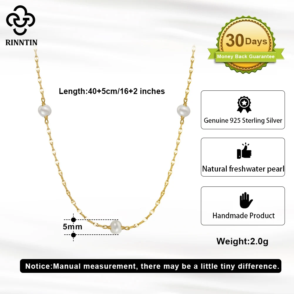 Rinntin Classic Styles Freshwater Pearl Necklace Simple 925 Sterling Silver Light Luxury Girlfriend Valentine's Day Gift GPN35