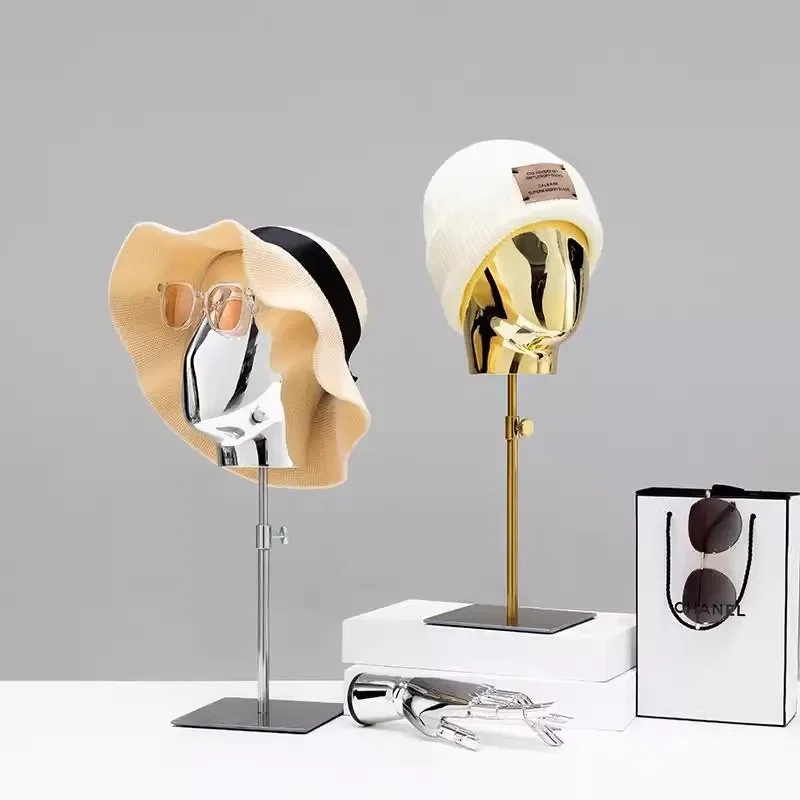 Electroplating Mannequin Head Display Stand for Clothing Store Hat Holder Wig Rack for Men and Women Head Model Prop