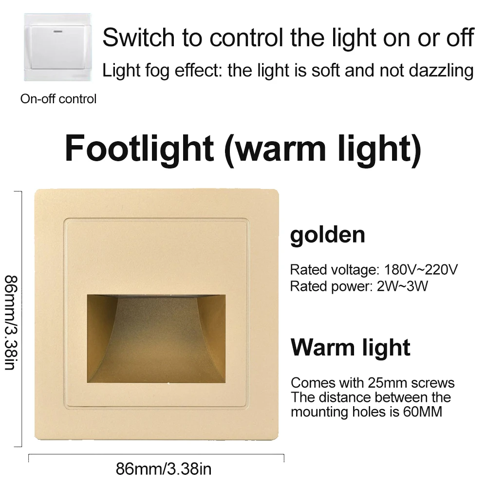 Recessed Led Wall Lamp Switch to Control Stair Case Light AC180-220V Step Lamp Corridor Lighting Indoor Wall Lighting