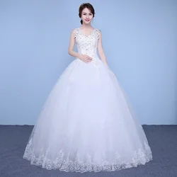 Vestidos De Novia bordados con lentejuelas brillantes, cuello en V, baratos, longitud hasta el suelo, princesa blanca, Vestidos De baile, XN177