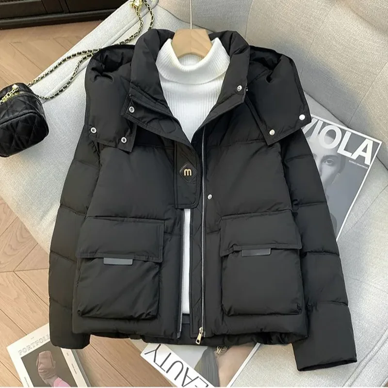 Winter New 2026 Chic Down Cotton-Padded Jacket Women's Short Overcoat Korean Hooded Thick Warm Parka Fashion Loose Cotton Jacket