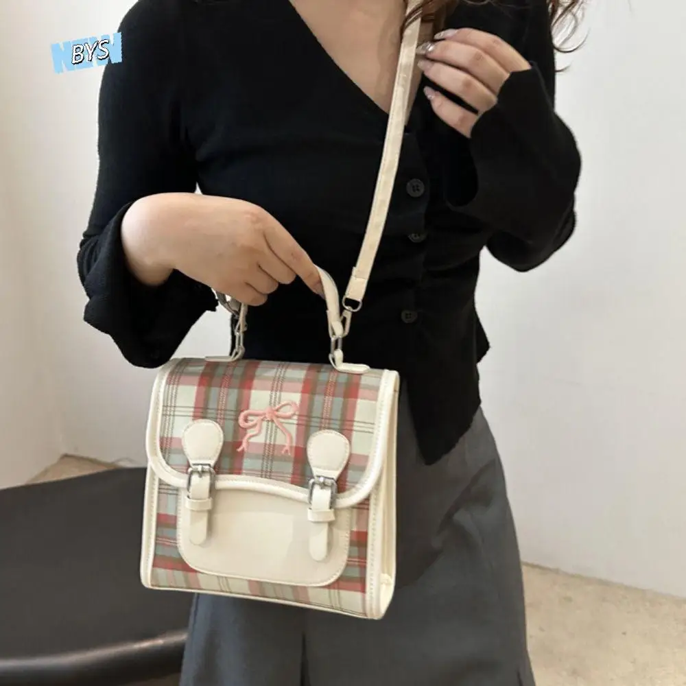 

Sweet PU College Style Backpack Handbag Shoulder Bag Teens School Bag Plaid Grid Bow Backpack Gift