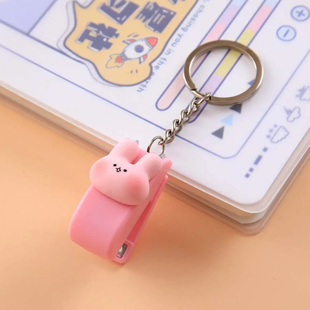Cute Macaron Mini Key Ring Pendant Size 10 Staples Cartoon Stapler Key Chain Binding Tools Mini Stapler Stapler