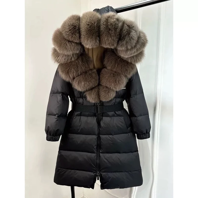 شتاء جديد 2025 طويل الفراء طوق مقنعين المرأة أسفل Jaet Thiened الدافئة سستة إغلاق لون نقي الكورية Sle معطف #1