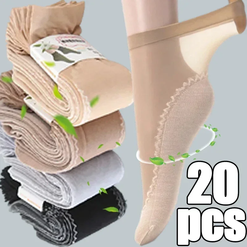 1/10Pairs Women Soft Socks Velvet Silk Socks Non-Slip Bottom Splice Transparent Ladies Ultrathin Spring Summer Breathable Sock