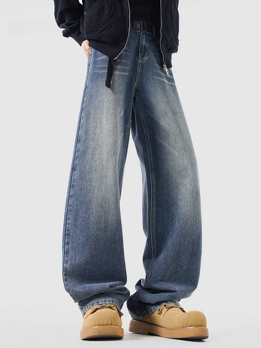 

Американские ретро-джинсы Bow Knife для мужчин: осенние, модные, свободные, прямые, широкие, длинные брюки с поясом, повседневные