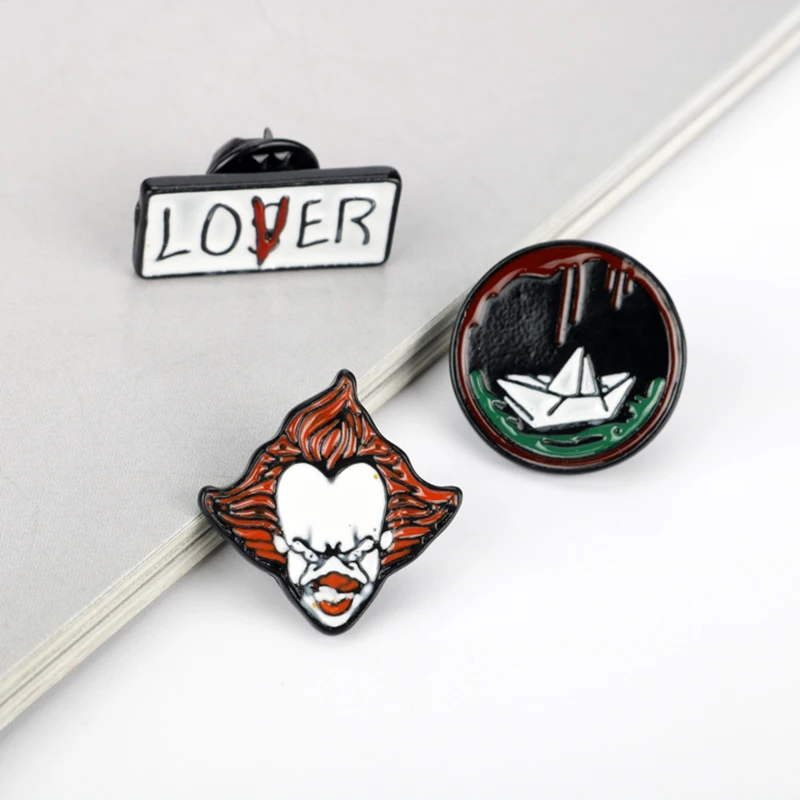 Hollor Movie Pins Brooch Anime Balloon Clown Lover Loser Badge Enamel Lapel Pin Jewelry Cute Cosplay Props Gift For Friends