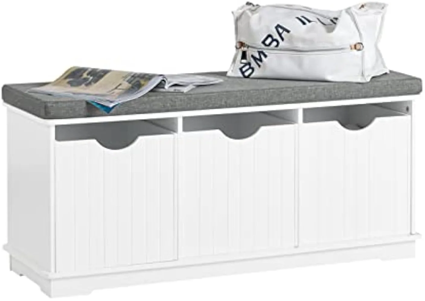 SoBuy FSR30-W Banco Zapatero Banco de Almacenamiento con Acolchados Cojines y 3 Cubos, Estante del Zapato 100 x 36 x 46 cm ES