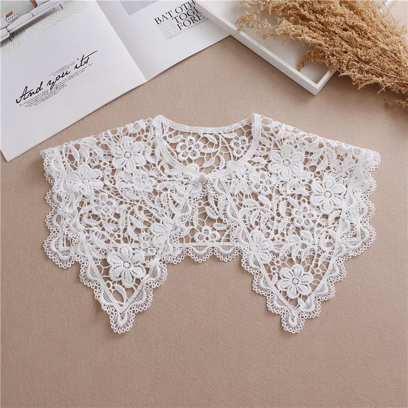 

2023 Lace Chiffon Doll Fake Collar Ladies Shawl Wrap Removable Detachable Embroidered False Collar Clothes Accessory