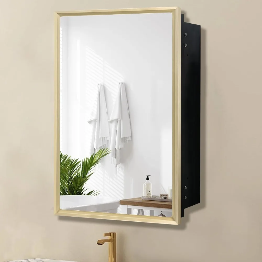 Aluminium bathroom mirror cabinet with farmhouse frame recesses or surface mounted mirror cabinet for bathroom, toilet, kitchen