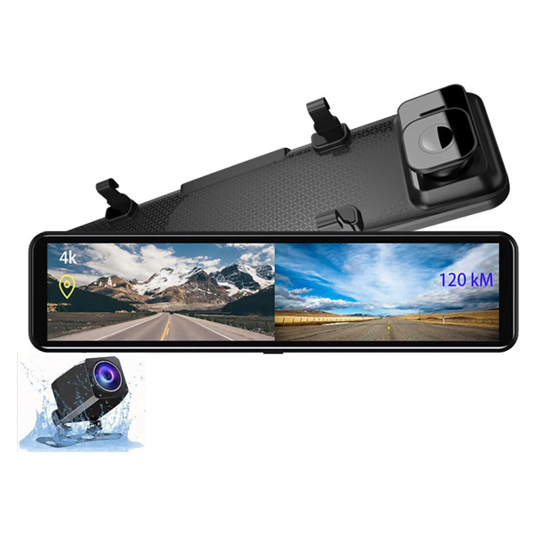 4K Dash Cam 12 Inch Stream Media Rear View Mirror 2160P Ultra HD WIFi Car Dvr Dual Lens Camera