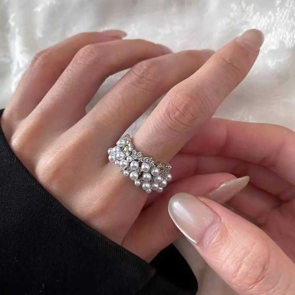 

Adjustable Exquisite Pearl Open Ring Irregular Finger Jewelry Vintage Rings Geometry Accessories Metal Rings Gift