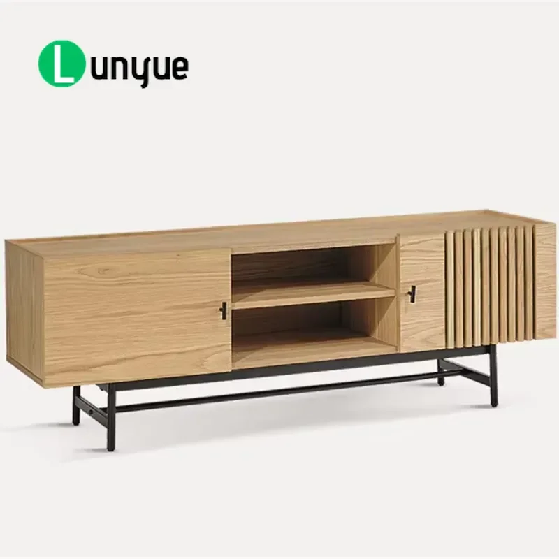 Oak Veneer TV Cabinet Wooden TV Unit with Metal Legs Living Room Furniture Best Price Modern Media Console Stand