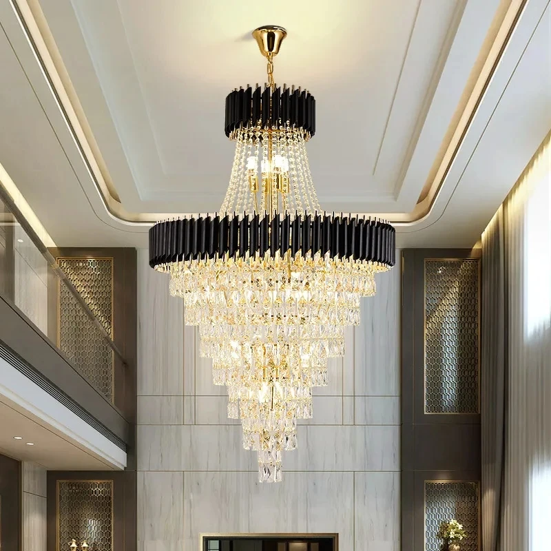 

Luxury Modern Chandelier For Living Room Gold House Decorating Stair Lamp Large Armature Spiral Design Hall Cristal Light