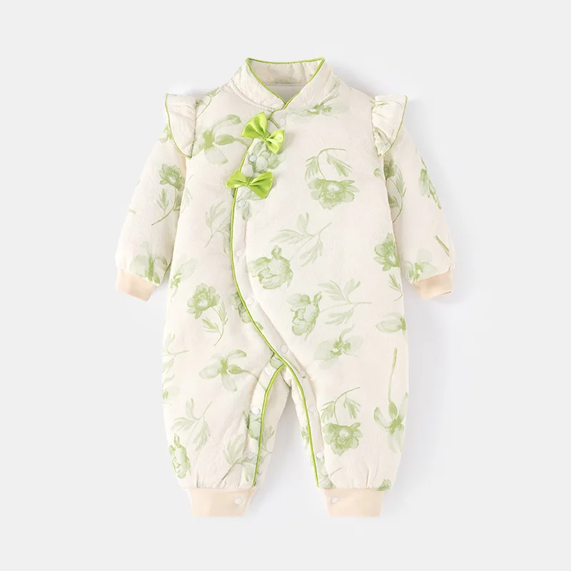 

Baby girl Quilted cotton Romper baby girl winter clothes Jumpsuit floral outfit winter Outfit 6-24months