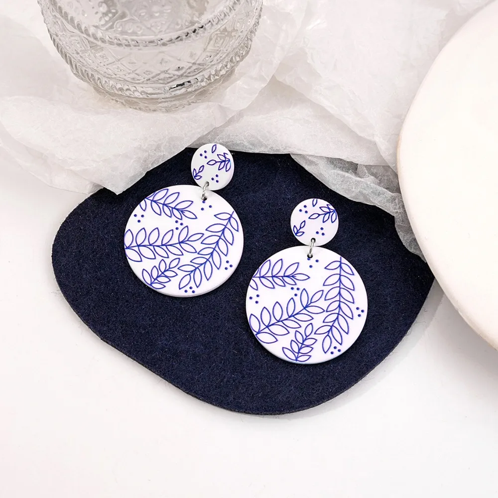 Vintage Blue and White Porcelain Earrings Chinese Style Elegant Elegant Geometric Earrings Geometric Plating Hanfu Earrings