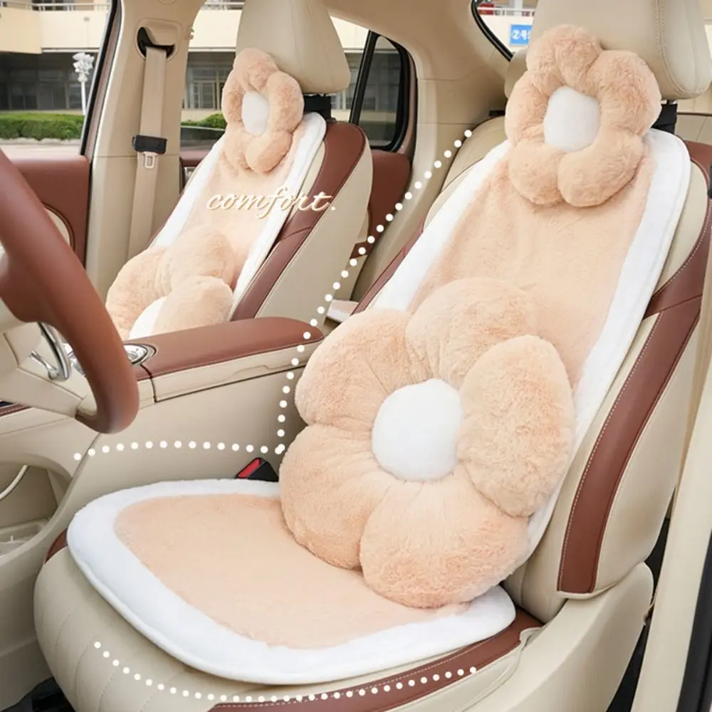 

Anti Slip Plush Warm Car White Edging Front Rear Seat Cushion Backrest Cushion Plush Full Set Cushion For Car Seat Vehicle