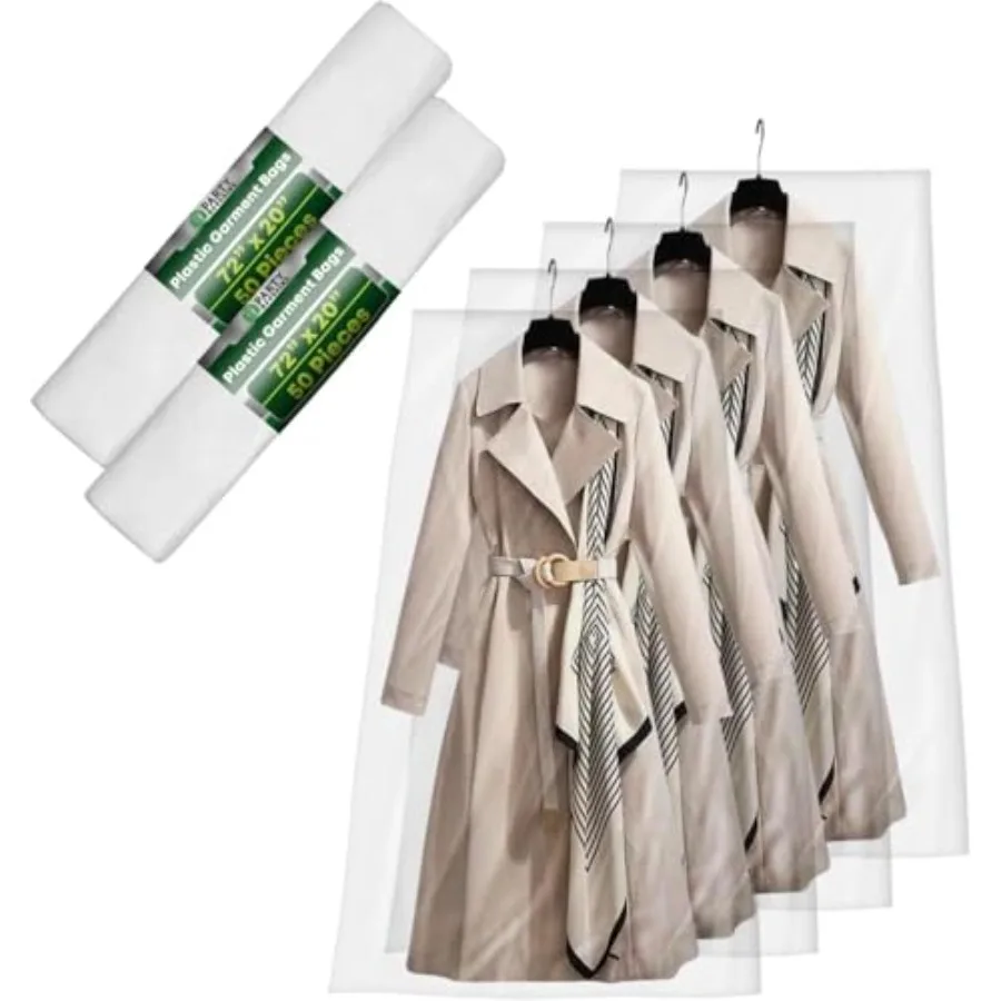 

ch Disposable Clear Garment Bags, Heavy-Duty Plastic Clothes Covers for Suits Dresses Coats, Closet and Travel
