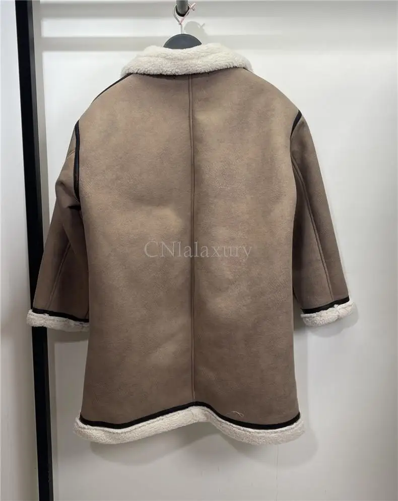 CNlalaxury 2024 Autumn Winter Women New Double Breasted Mid Length Coat Overcoat Long Sleeved Simplicity Fashion Versatile Warm