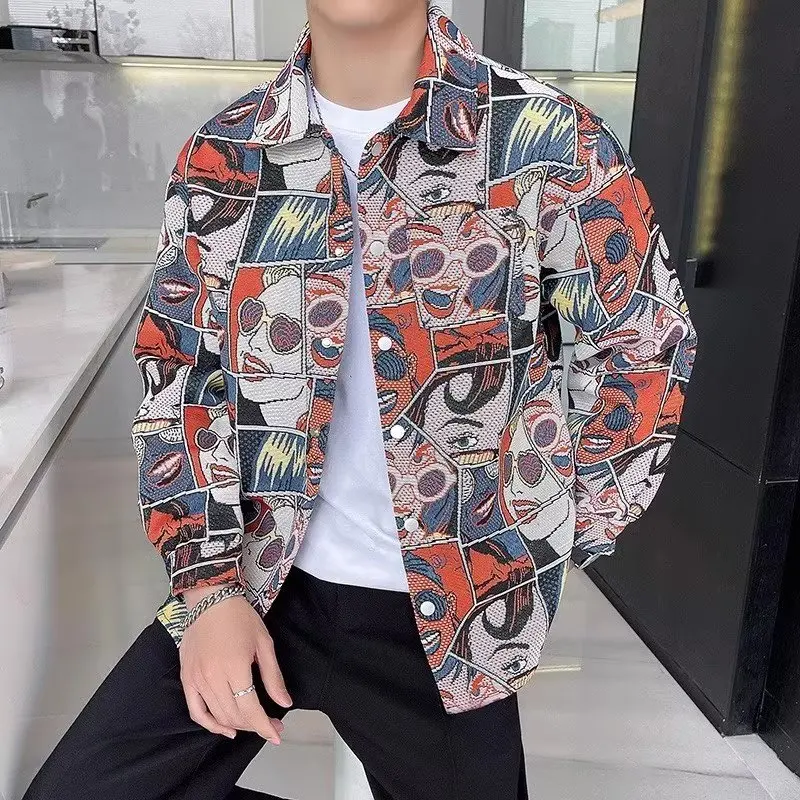 

Men's fashion print Jackets men Outerwear printing casual Coats autumn mens Jacket Loose Turn Down Collar Lapel printing Coat