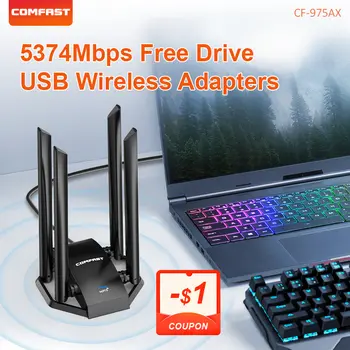 Comfast 5374Mbps USB Wifi6 Adaptör AX5400 Üç Bantlı 2.4G/5G/6GHz Gigabit Oyun Ağı Kartı Wifi Dongle 4 Anten Win10/11 için 10 best sales Wifi android - №5