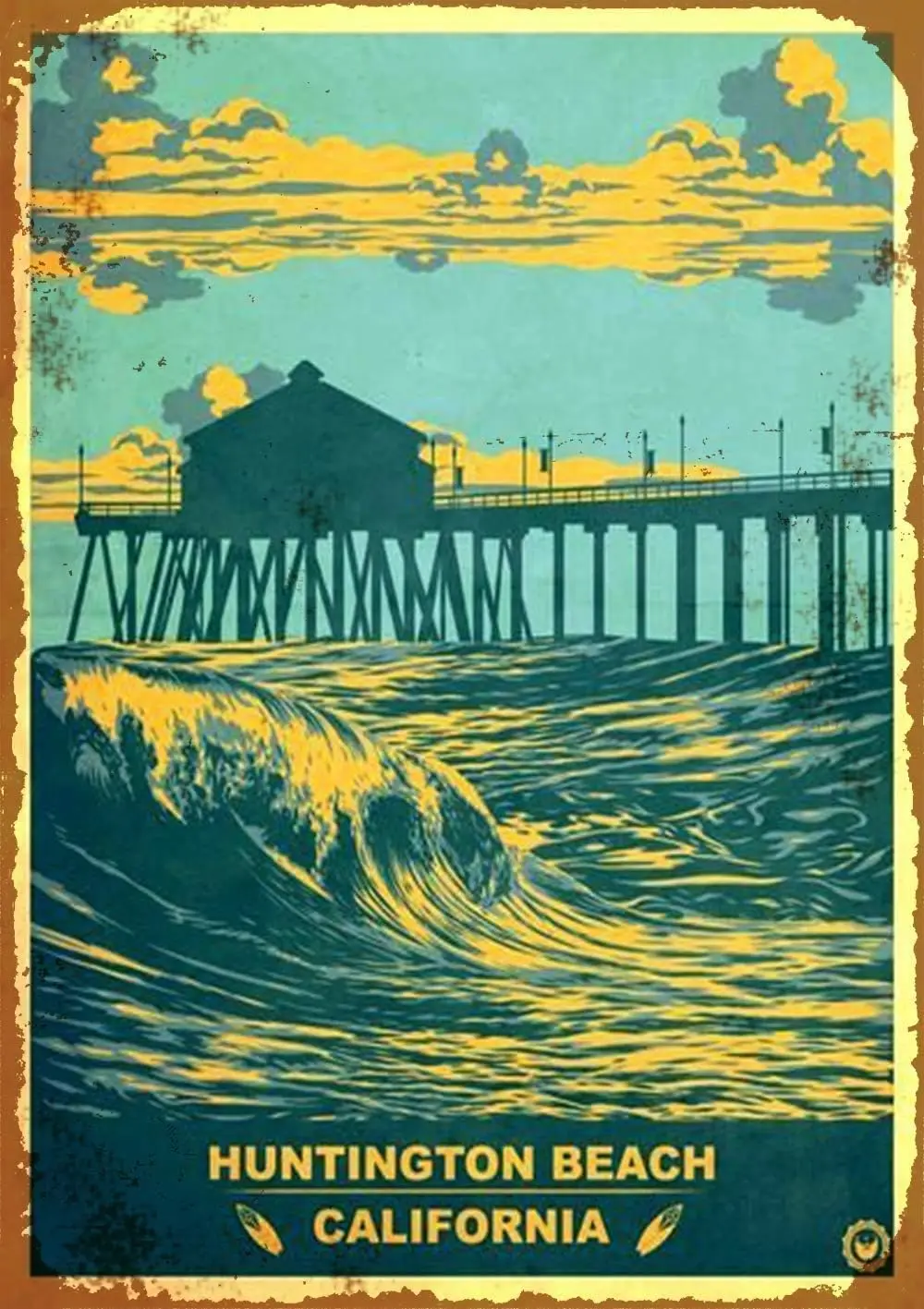 Vintage Tin Sign California Huntington Beach Metal Wall Panel Retro Art Decoration for Home Club Cabin Garage Store Bar Caf sign