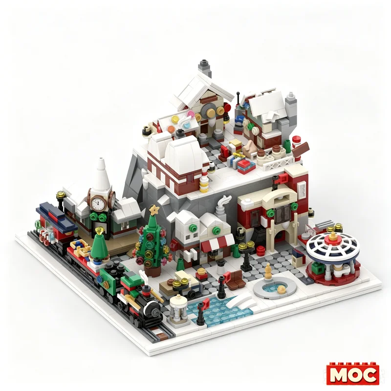 1533pcs MOC Winter Wonderland Village Architecture Creative Custom Building Blocks Diy Assembly Educational Christmas Gift For