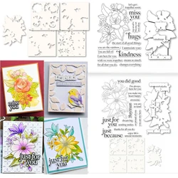 Spring Cheerful Floral  Metal Cutting Dies Clear Stamps Stencil Hot Foil for Greeting Card Making Scrapbooking Paper Craft 2024