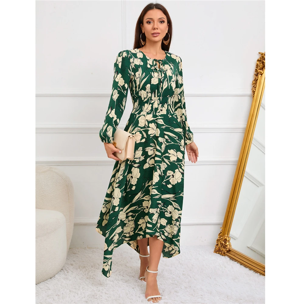 

Eid Muslim Women 2023 New Summer Floral Print Dress Abaya Party Dresses Dubai Arab Turkey Abayas Caftan Kaftan Jalabiya Vestidos