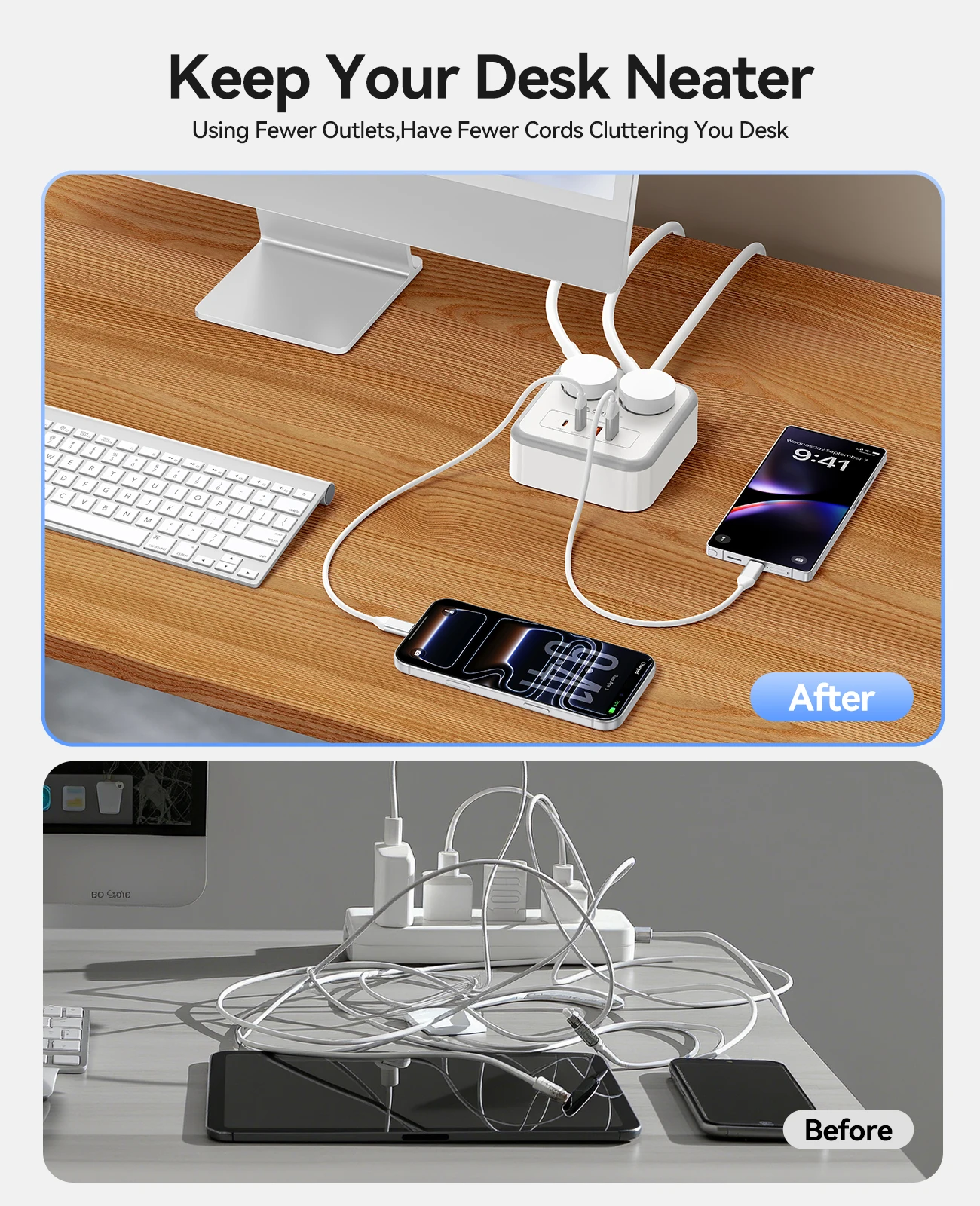 

Настольная зарядная станция ORICO PD20W с квадратным блоком питания, удлинительным кабелем 3 м и электрическими розетками для зарядки телефонов и ноутбуков