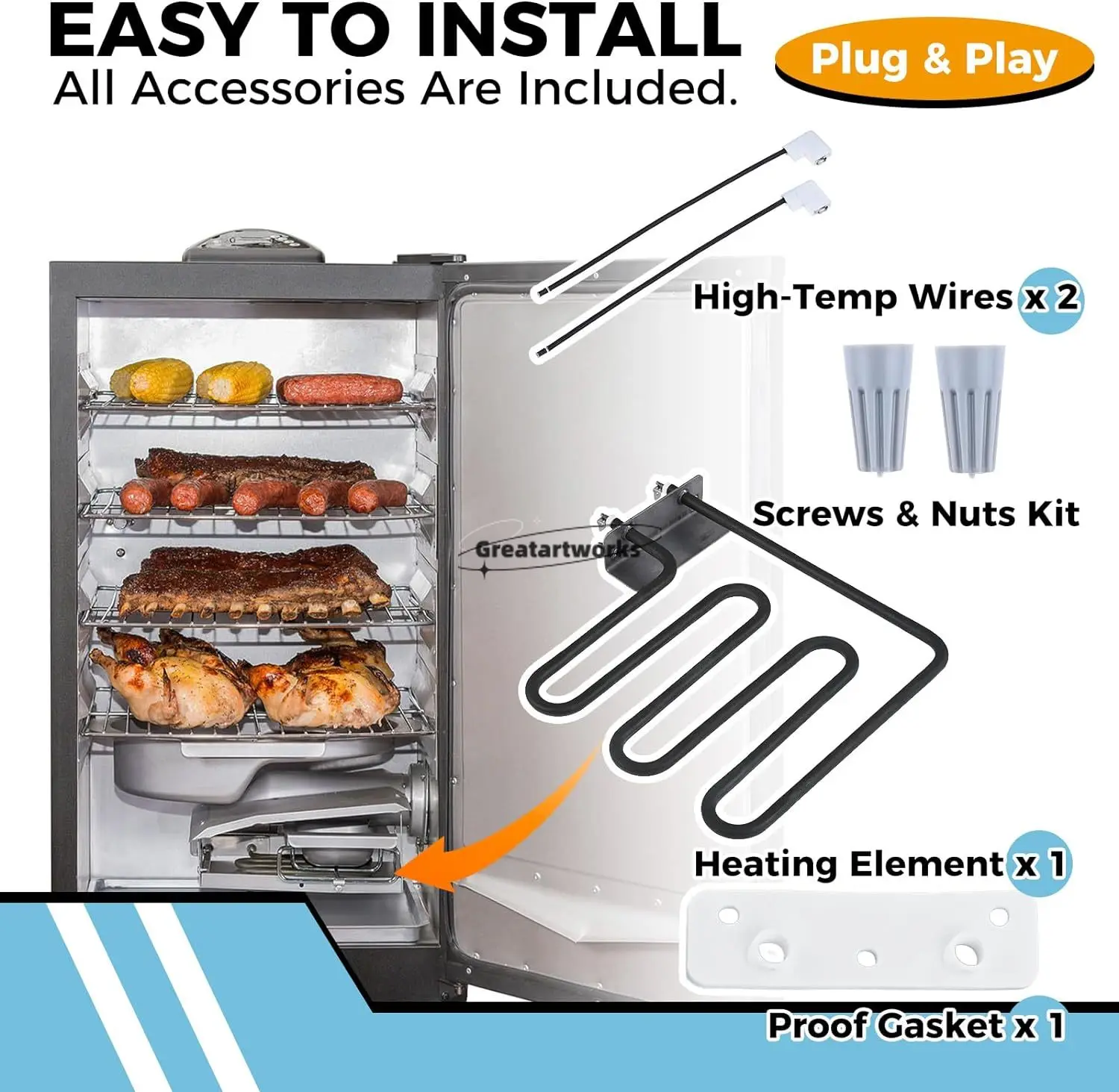 1set Electric Smoker & Grill Heating Element 800 Watt Replace 9907120011 for Masterbuilt 30\
