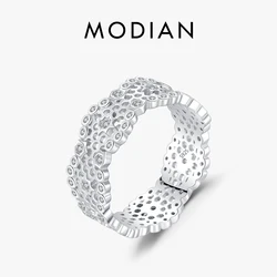 MODIAN 925 Sterling Silver High-end Irregular Honeycomb Wide Finger Rings Fashion Stackable Ring For Women Party Fine Jewelry