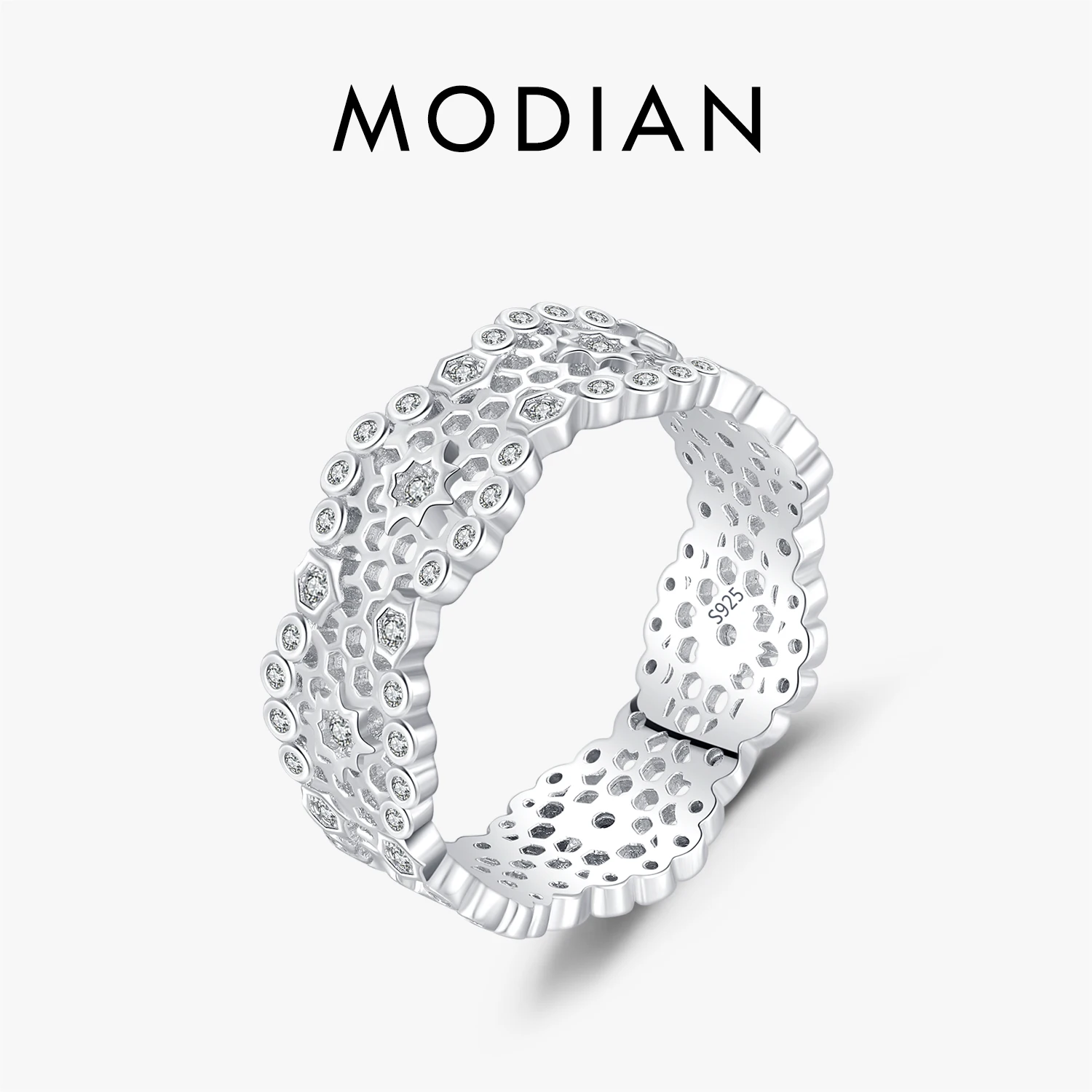 MODIAN 925 Sterling Silver wysokiej klasy nieregularne o strukturze plastra miodu szerokie pierścienie na palce moda pierścionek do układania w stosy dla kobiet Party Fine Jewelry