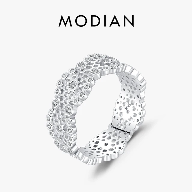 MODIAN 925 Sterling Silver wysokiej klasy nieregularne o strukturze plastra miodu szerokie pierścienie na palce moda pierścionek do układania w stosy dla kobiet Party Fine Jewelry