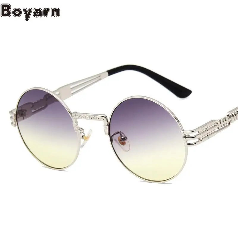 Boyarn novo retro óculos de sol masculino e feminino redondo óculos de metal punk coroa príncipe óculos gafas de sol na moda