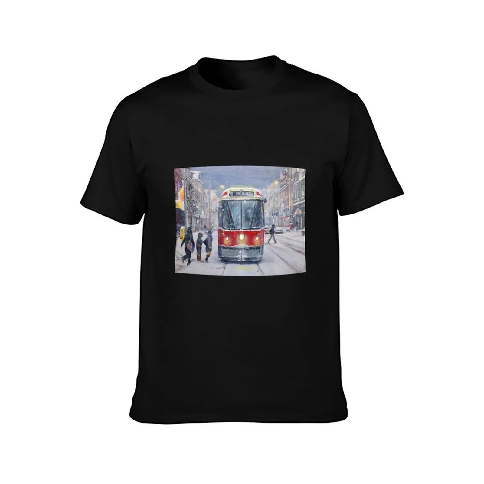 Queen West bound Streetcar, first snowfall T-Shirt, Summer Casual Cotton Tee, Oversized Streetwear Tops, Vintage Graphic Print