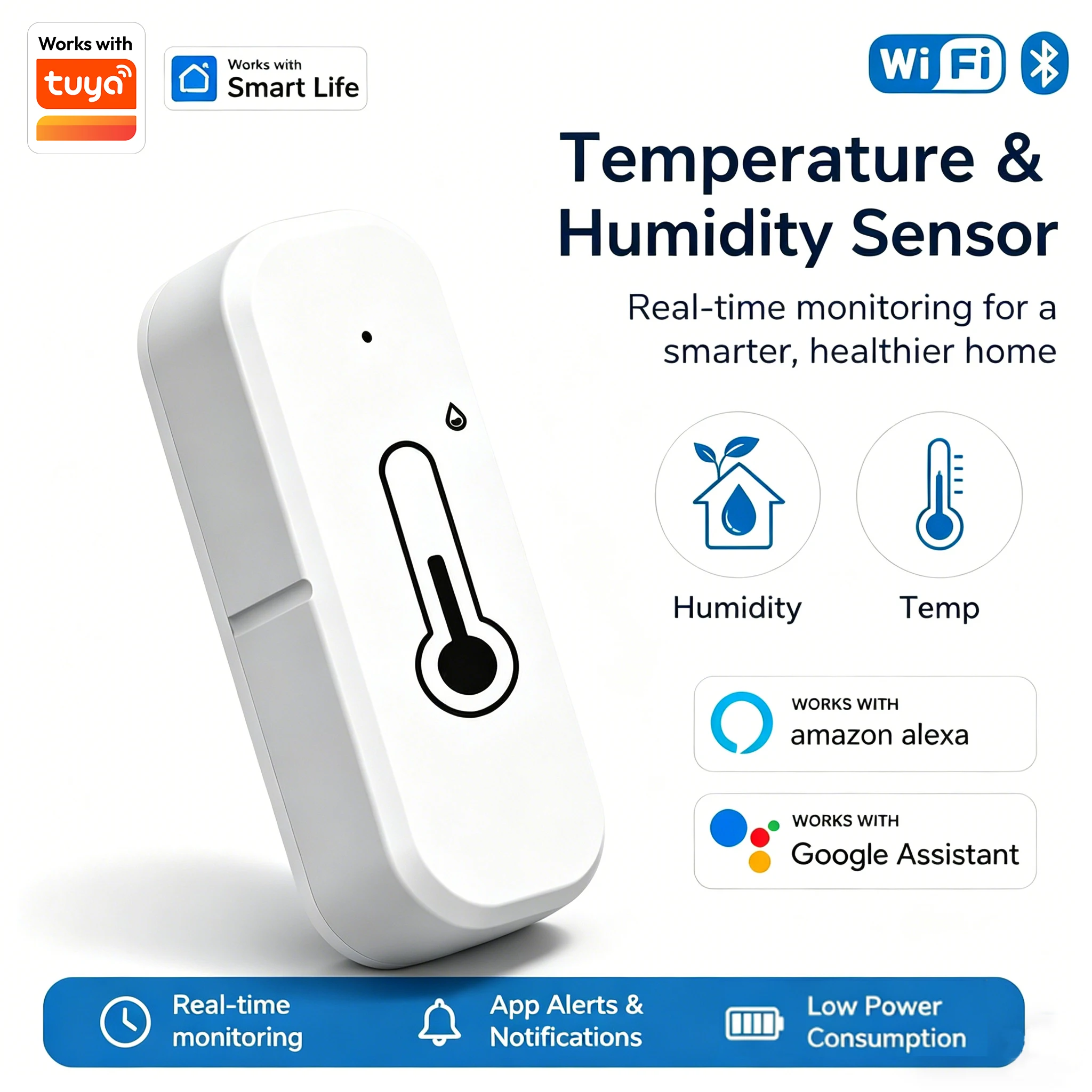 Capteur de température et d'humidité Tuya WiFi Bluetooth, liaison de scènes pour maison intelligente, moniteur d'intérieur, contrôle vocal via APP, compatible Alexa Google