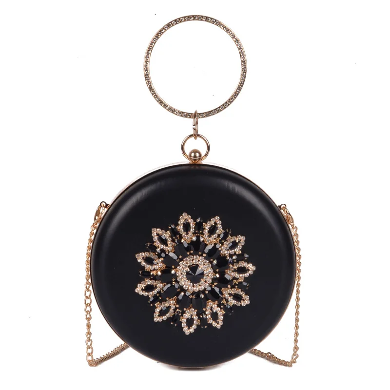 Chikage Fashion New Circular Evening Bag Personality Diamond-encrusted Round Chain Bag High Quality Women Banquet Crossbody Bag