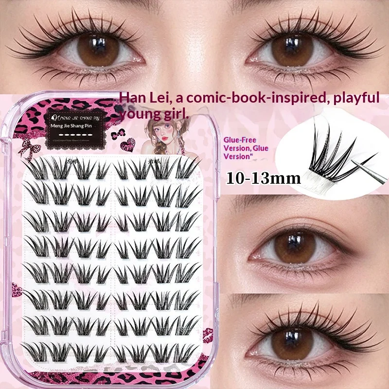 No Glue Dramatic Manga Lashes Korean Wispy False Eyelashes Reusable Thick Natural Look Cat Eye Winged End Easy Apply