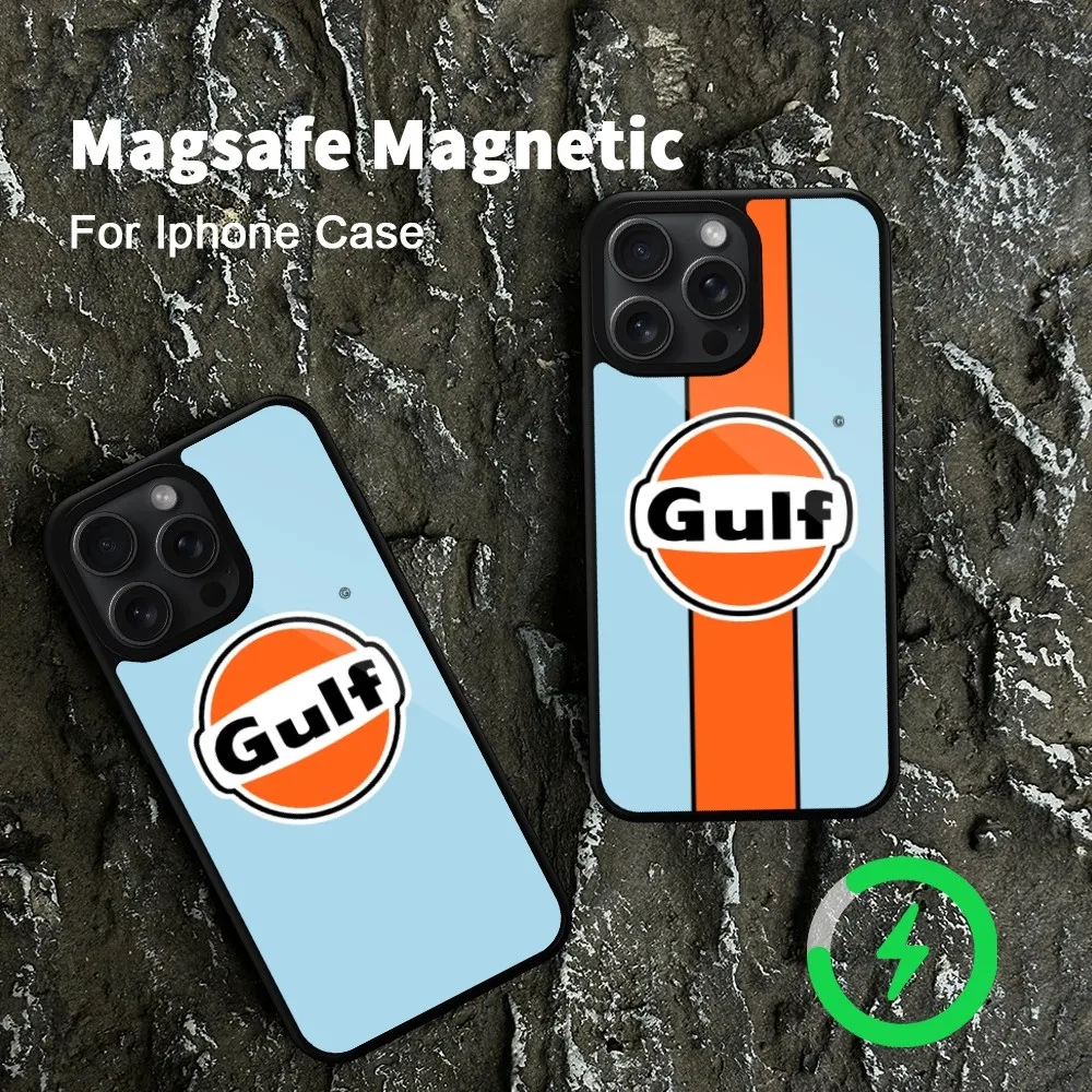 Gulf Racing Car Phone Case For iPhone 15 14 13 12 11 Pro Max Plus Magsafe Magnetic Wireless Charging Cover