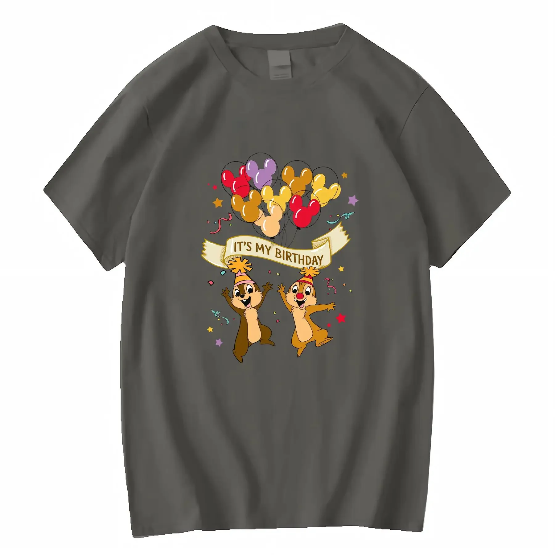 تي شيرت ديزني تشيب آند ديل ميكي ماوس بالونات عيد ميلاد 100 قطن برقبة دائرية مناسبة لجميع المواسم عتيقة مغسولة كاجوال #4