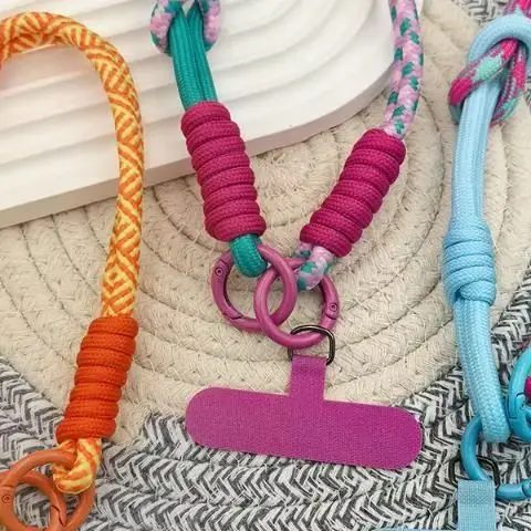 1Pcs Universal DIY Woven Rope Mobile Phone Lanyard with Creative Color Combinations Cartoon Pendant Wristband Accessory