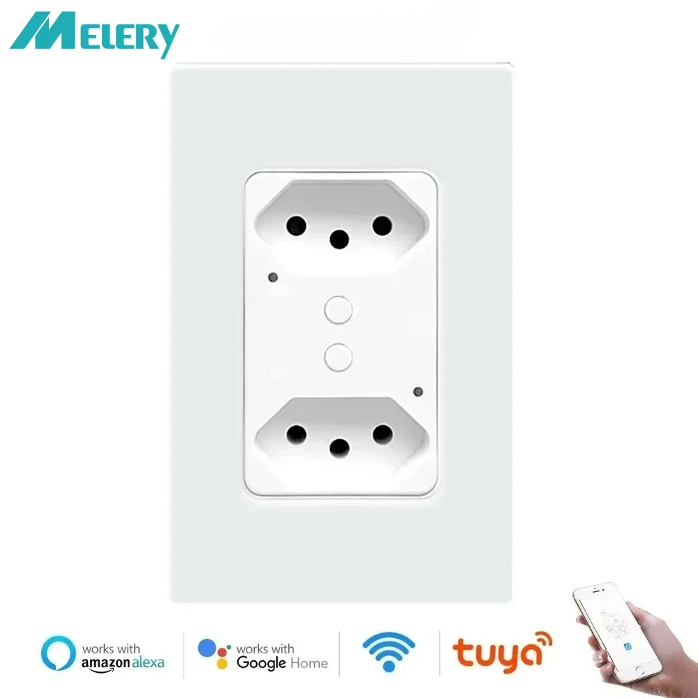 Melery Brazil WiFi Smart Life Wall Socket USB Tuya Electrical Plug Outlet PC/Glass Panel Whole House by Alexa Google Home